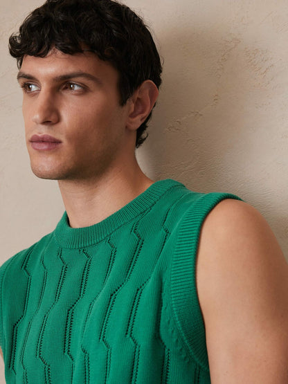 Reiss Sale - Ché Pointelle Crew-Neck Vest in Bright Green