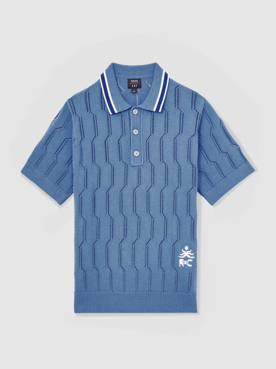 Reiss Savings - | Ché Cotton Pointelle Polo Shirt in Blue