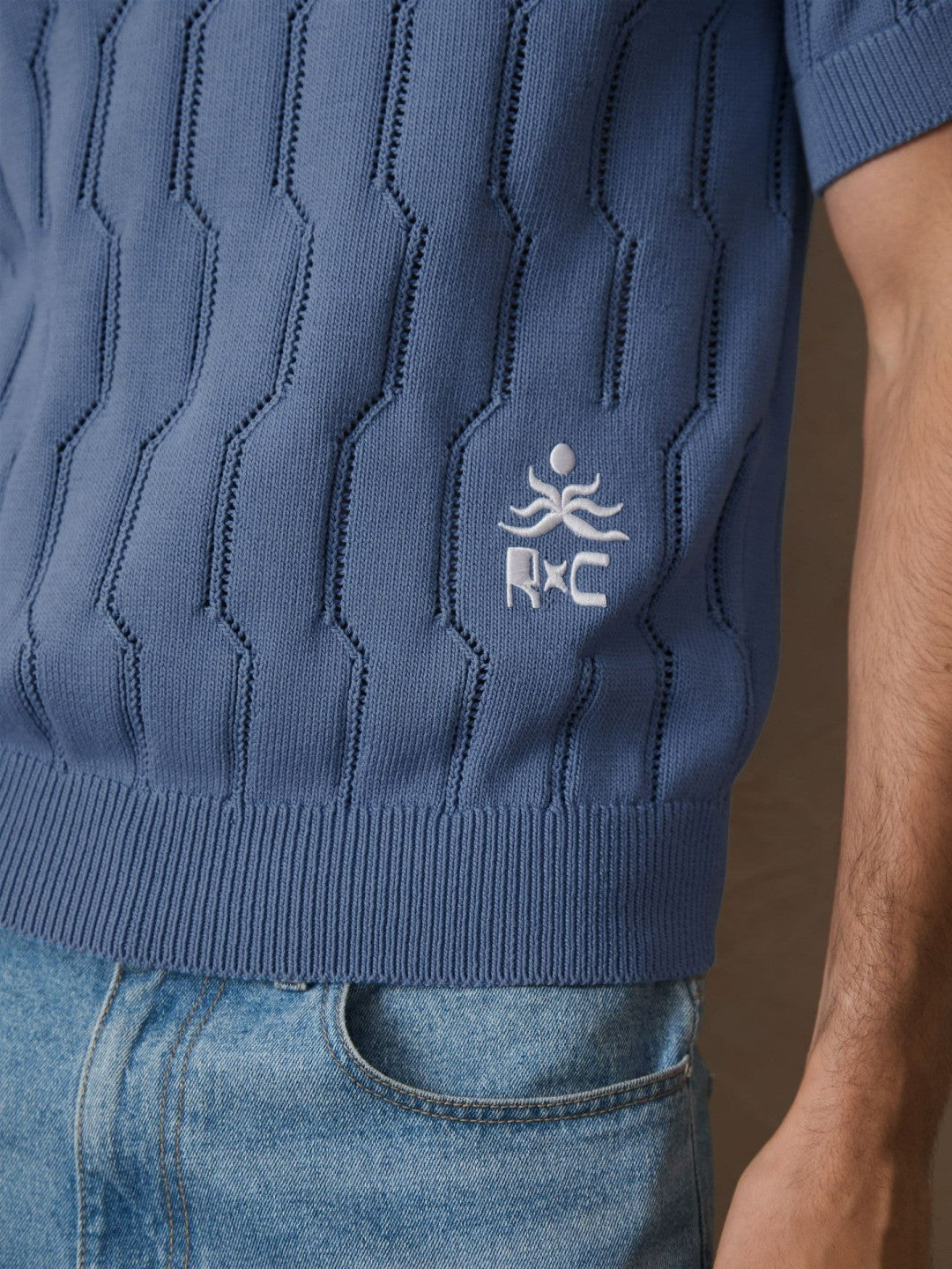 Reiss Savings - | Ché Cotton Pointelle Polo Shirt in Blue