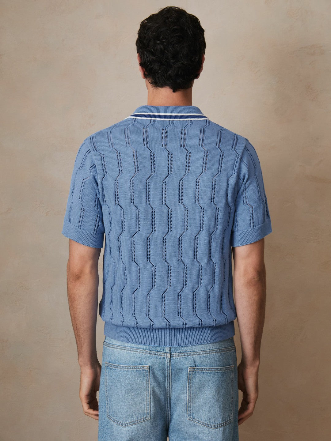 Reiss Savings - | Ché Cotton Pointelle Polo Shirt in Blue