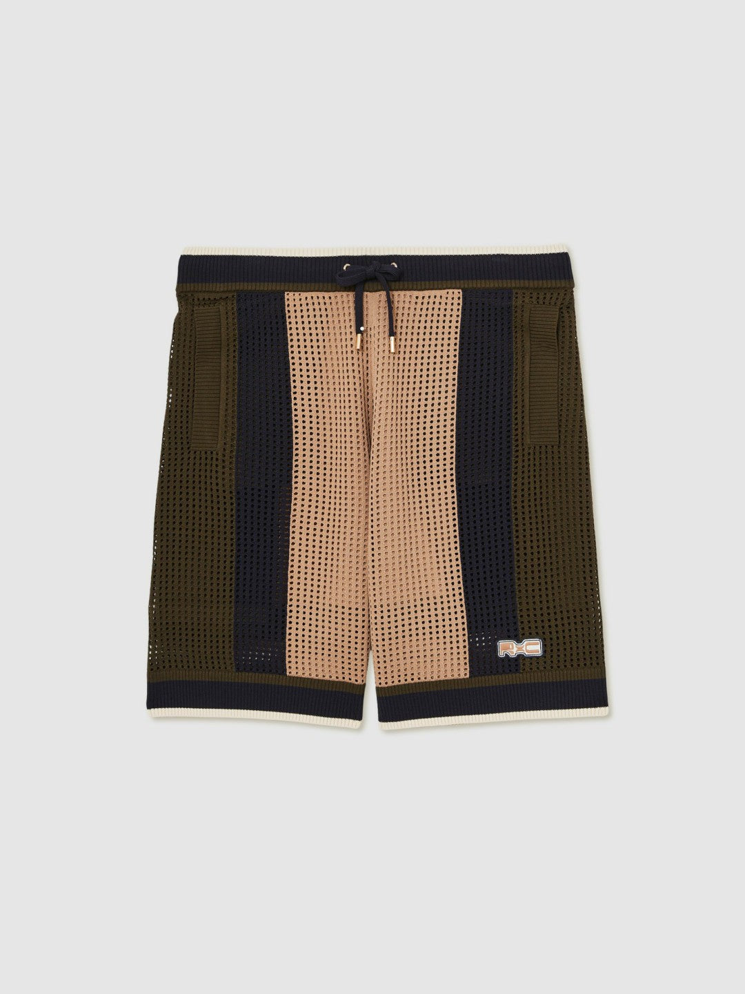 Reiss Best Seller - | Ché Crochet Colour-Block Shorts in Camel/Green