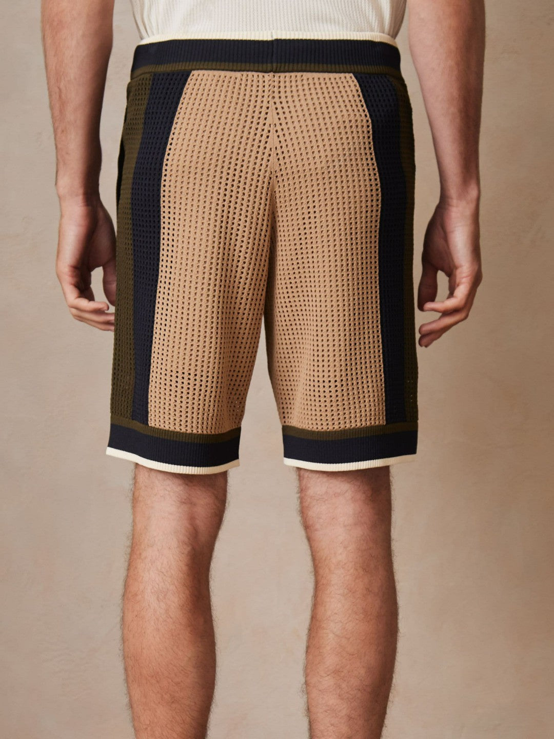 Reiss Best Seller - | Ché Crochet Colour-Block Shorts in Camel/Green