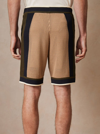 Reiss Best Seller - | Ché Crochet Colour-Block Shorts in Camel/Green