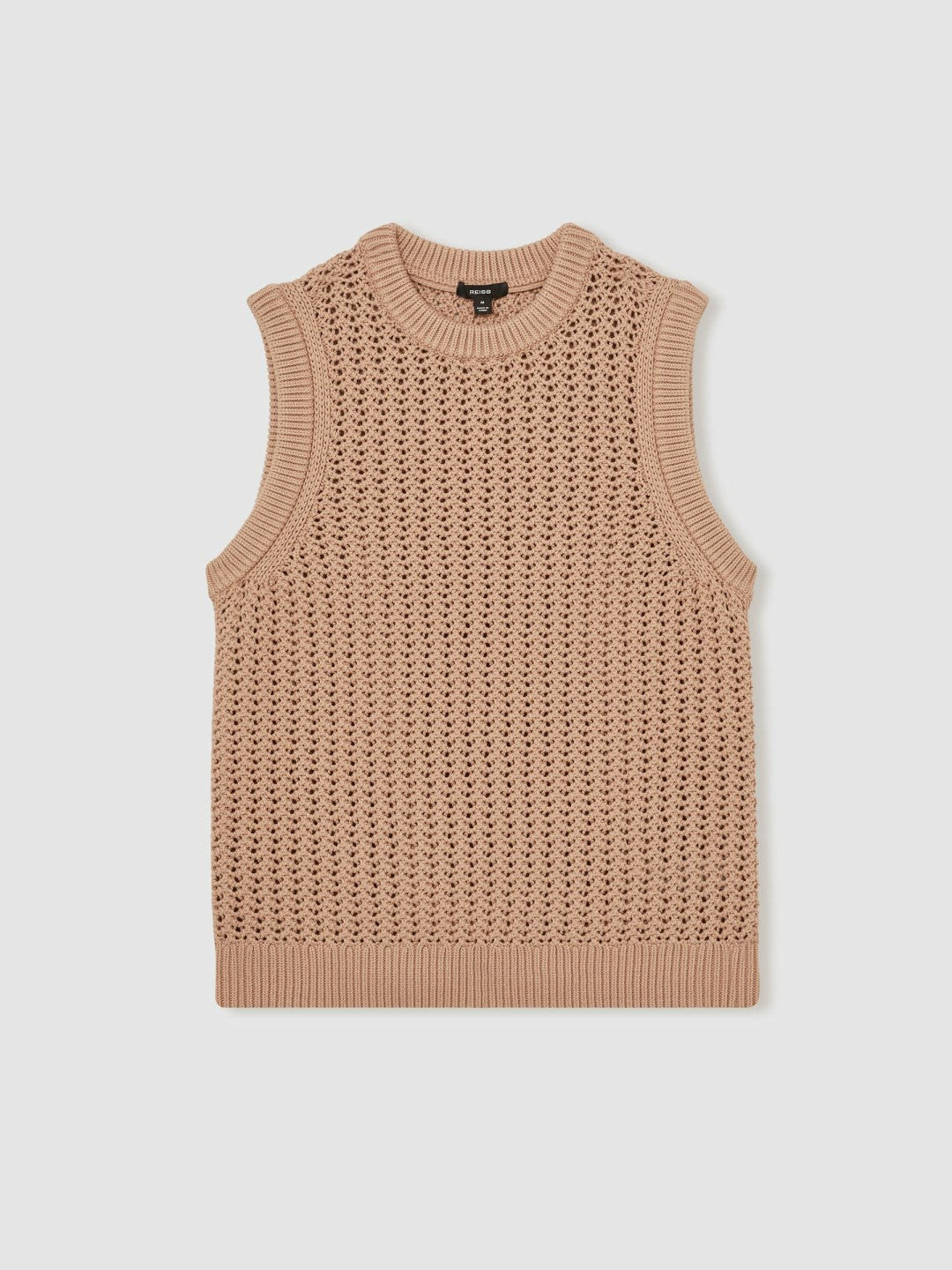 Reiss Deal - Cotton-Blend Crochet Vest in Soft Camel