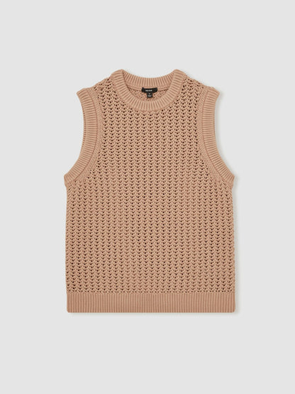 Reiss Deal - Cotton-Blend Crochet Vest in Soft Camel