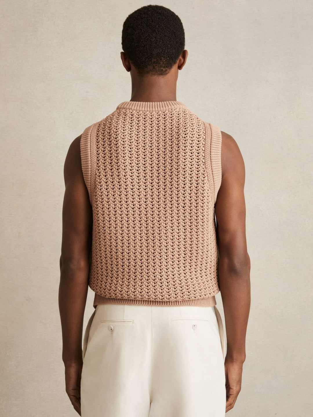 Reiss Deal - Cotton-Blend Crochet Vest in Soft Camel