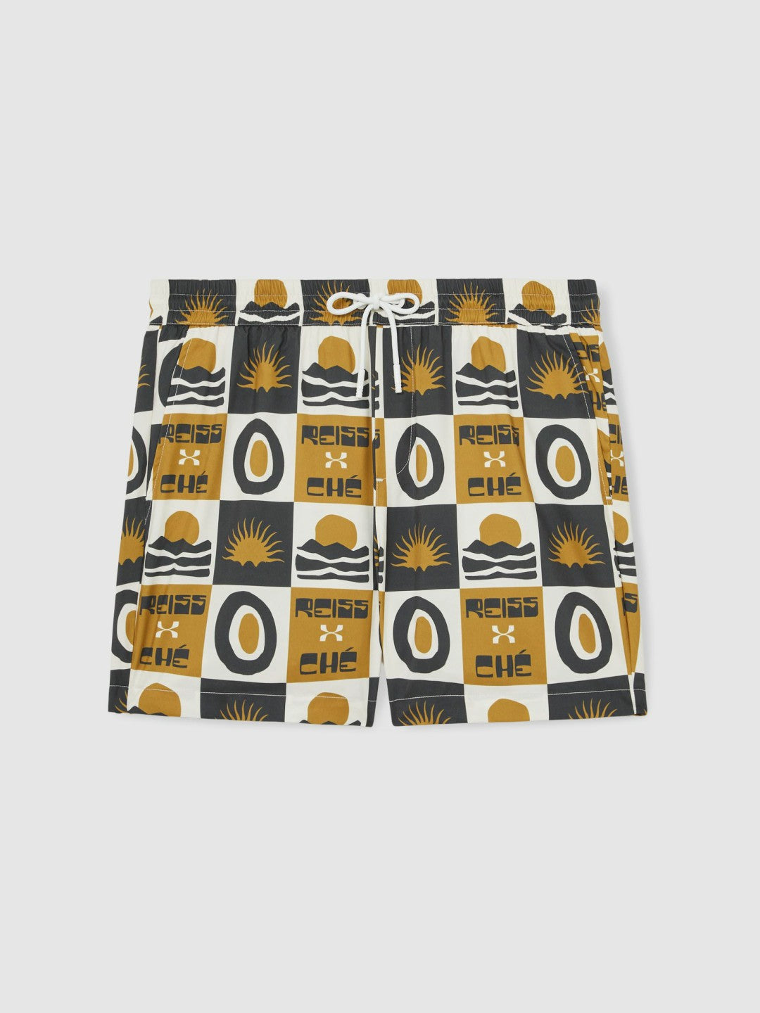 Reiss Popular Choice - | Ché Sunset-Print Swim Shorts in Olive Green