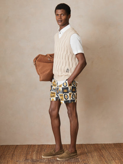 Reiss Popular Choice - | Ché Sunset-Print Swim Shorts in Olive Green