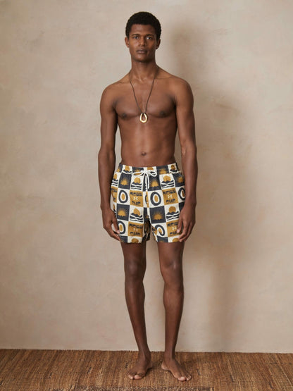 Reiss Popular Choice - | Ché Sunset-Print Swim Shorts in Olive Green