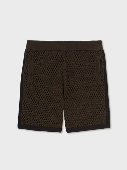 Reiss Sale - Cotton-Blend Crochet Shorts in Chocolate/Navy