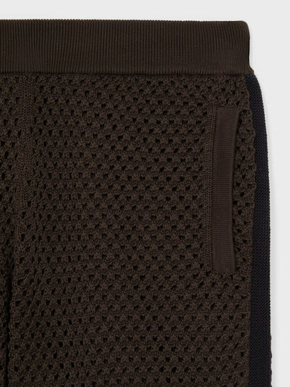 Reiss Sale - Cotton-Blend Crochet Shorts in Chocolate/Navy