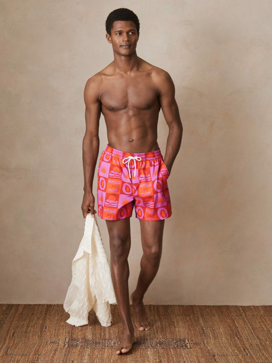 Reiss Featured - | Ché Sunset-Print Swim Shorts in Orange/Pink