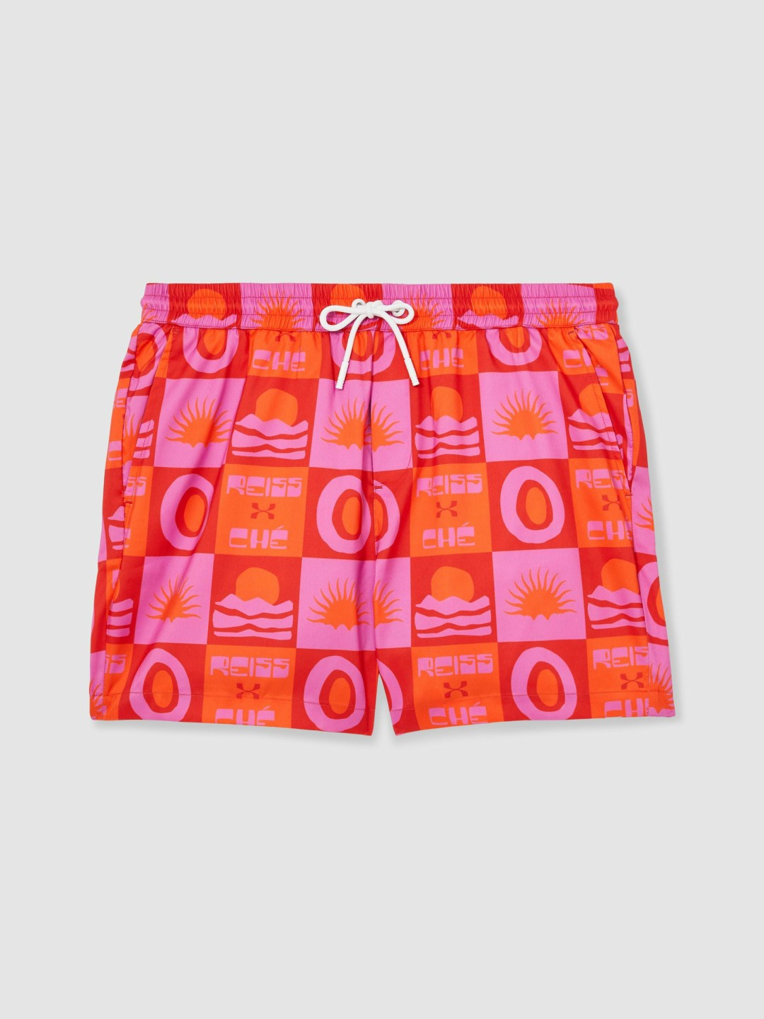 Reiss Featured - | Ché Sunset-Print Swim Shorts in Orange/Pink