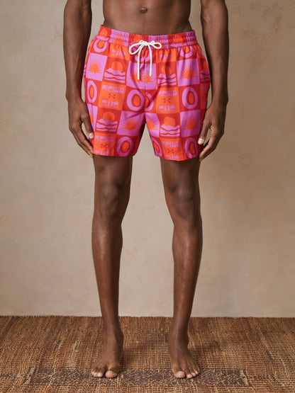 Reiss Featured - | Ché Sunset-Print Swim Shorts in Orange/Pink