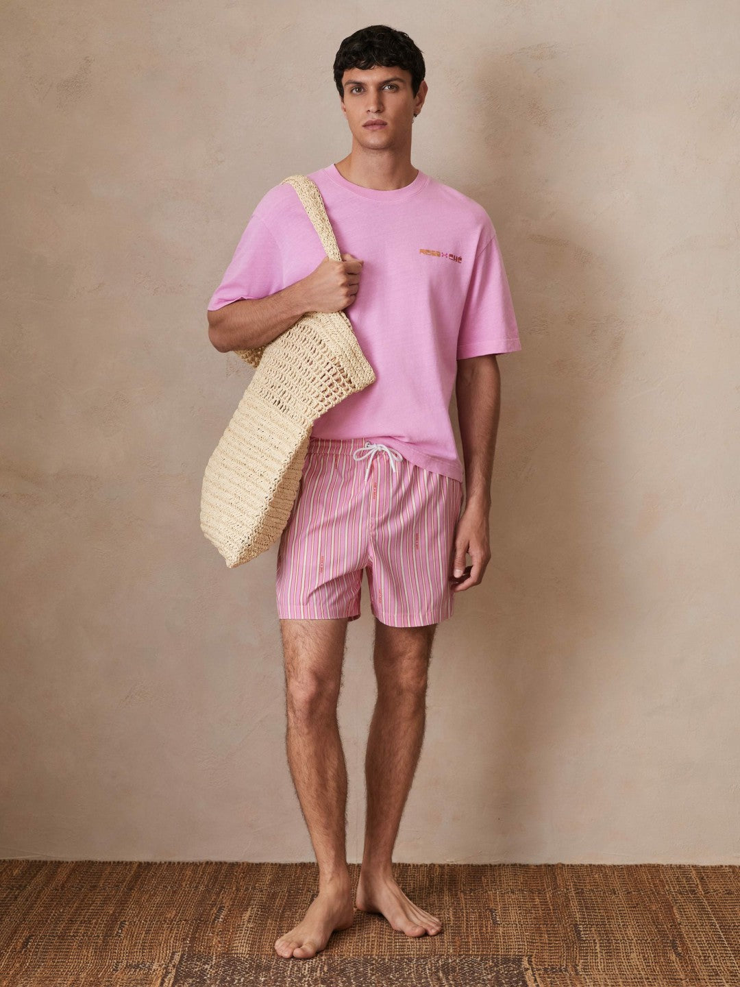 Reiss Affordable - | Ché Stripe Swim Shorts in Pink/White