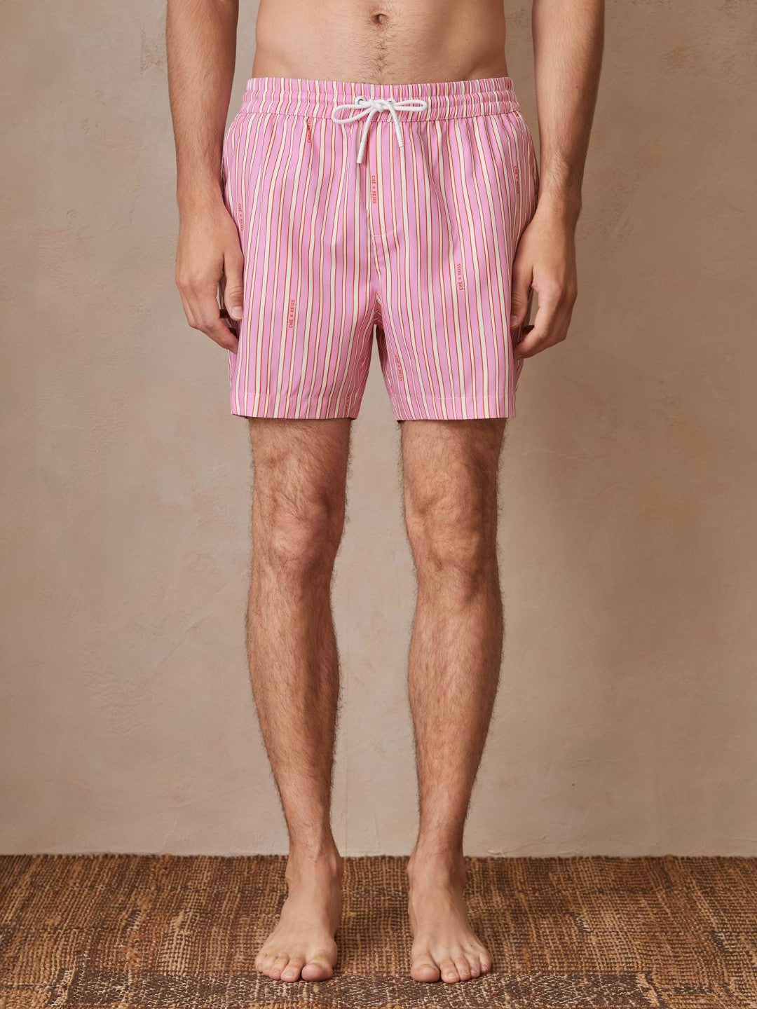 Reiss Affordable - | Ché Stripe Swim Shorts in Pink/White