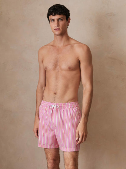 Reiss Affordable - | Ché Stripe Swim Shorts in Pink/White