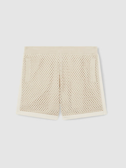 Reiss Sale - Cotton-Blend Crochet Shorts in Taupe/Off White