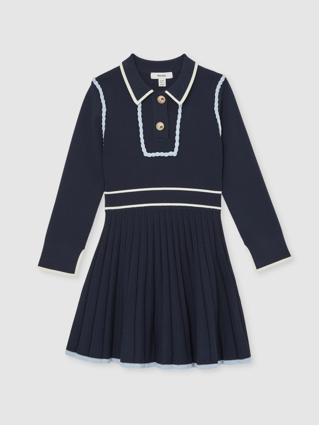 Reiss Popular Choice - 3-9 yrs Piped Knitted Skater Dress in Navy