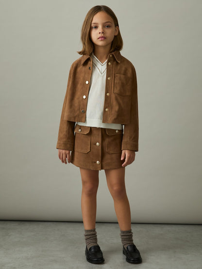 Reiss Offer - 4-9 yrs Suede Cropped Jacket in Tan