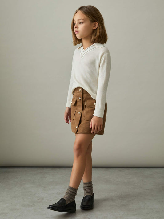 Reiss Best Seller - 4-9 yrs Suede Flap Pocket Skirt in Tan