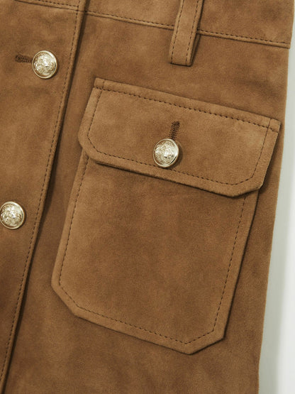 Reiss Best Seller - 4-9 yrs Suede Flap Pocket Skirt in Tan