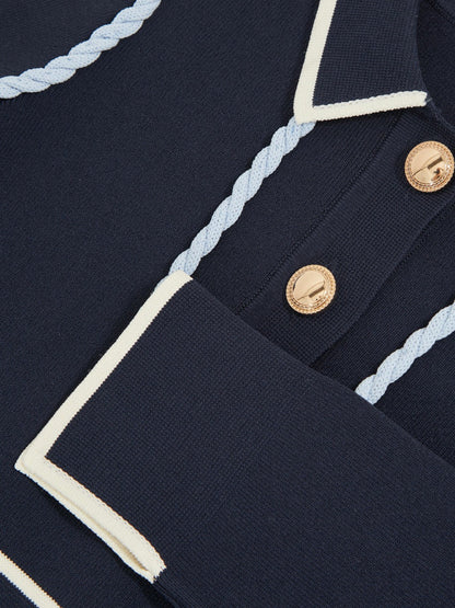Reiss Sale - 9-13 yrs Piped Knitted Skater Dress in Navy