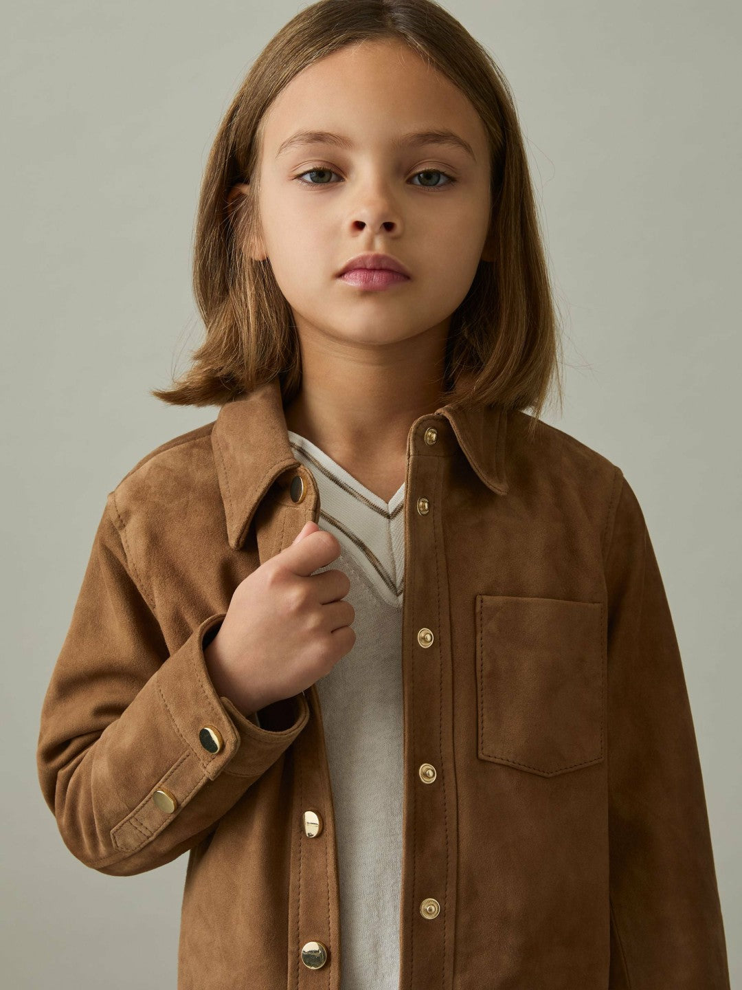 Reiss Popular Choice - 9-13 yrs Suede Cropped Jacket in Tan
