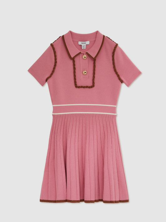 Reiss Savings - 13-14 yrs Twist-Piped Knitted Dress in Pink