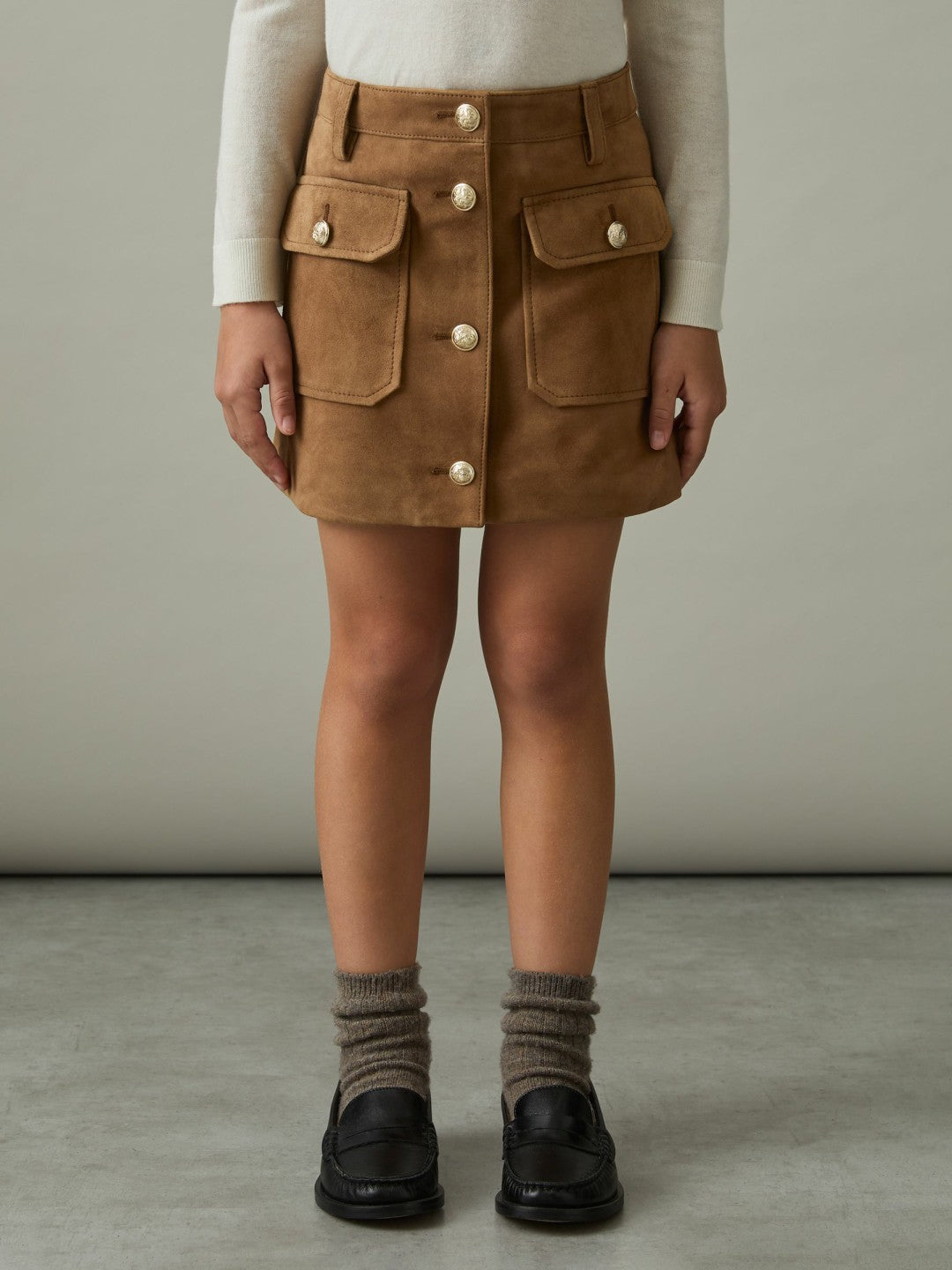 Reiss Popular Choice - 9-13 yrs Suede Flap Pocket Skirt in Tan