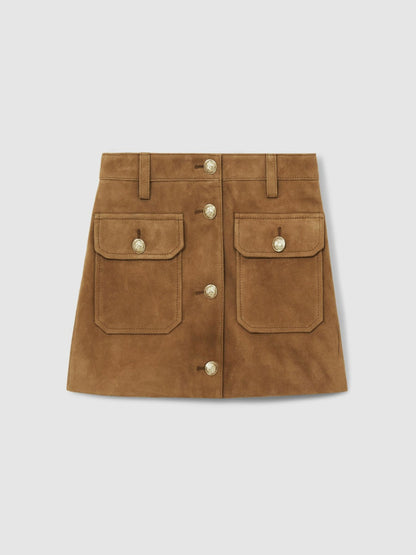 Reiss Popular Choice - 9-13 yrs Suede Flap Pocket Skirt in Tan