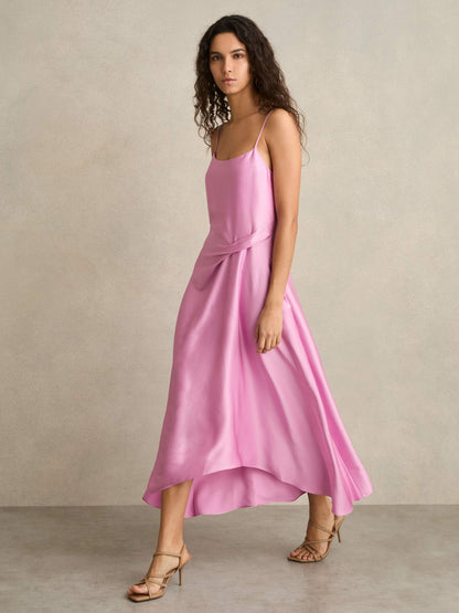Reiss Popular Choice - Satin Drape-Detail Slip Dress in Pink