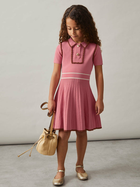 Reiss Offer - 9-13 yrs Twist-Piped Knitted Dress in Pink