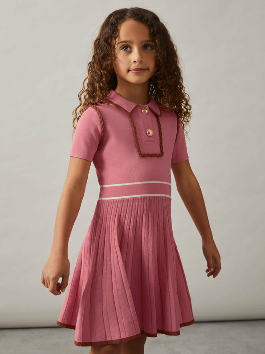 Reiss Offer - 3-9 yrs Twist-Piped Knitted Dress in Pink