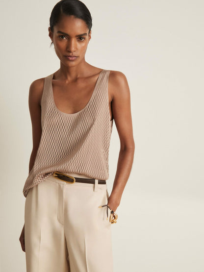 Reiss Deal - Atelier Laser-Cut Vest Top in Taupe