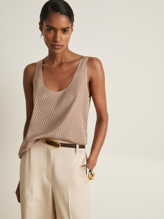 Reiss Deal - Atelier Laser-Cut Vest Top in Taupe