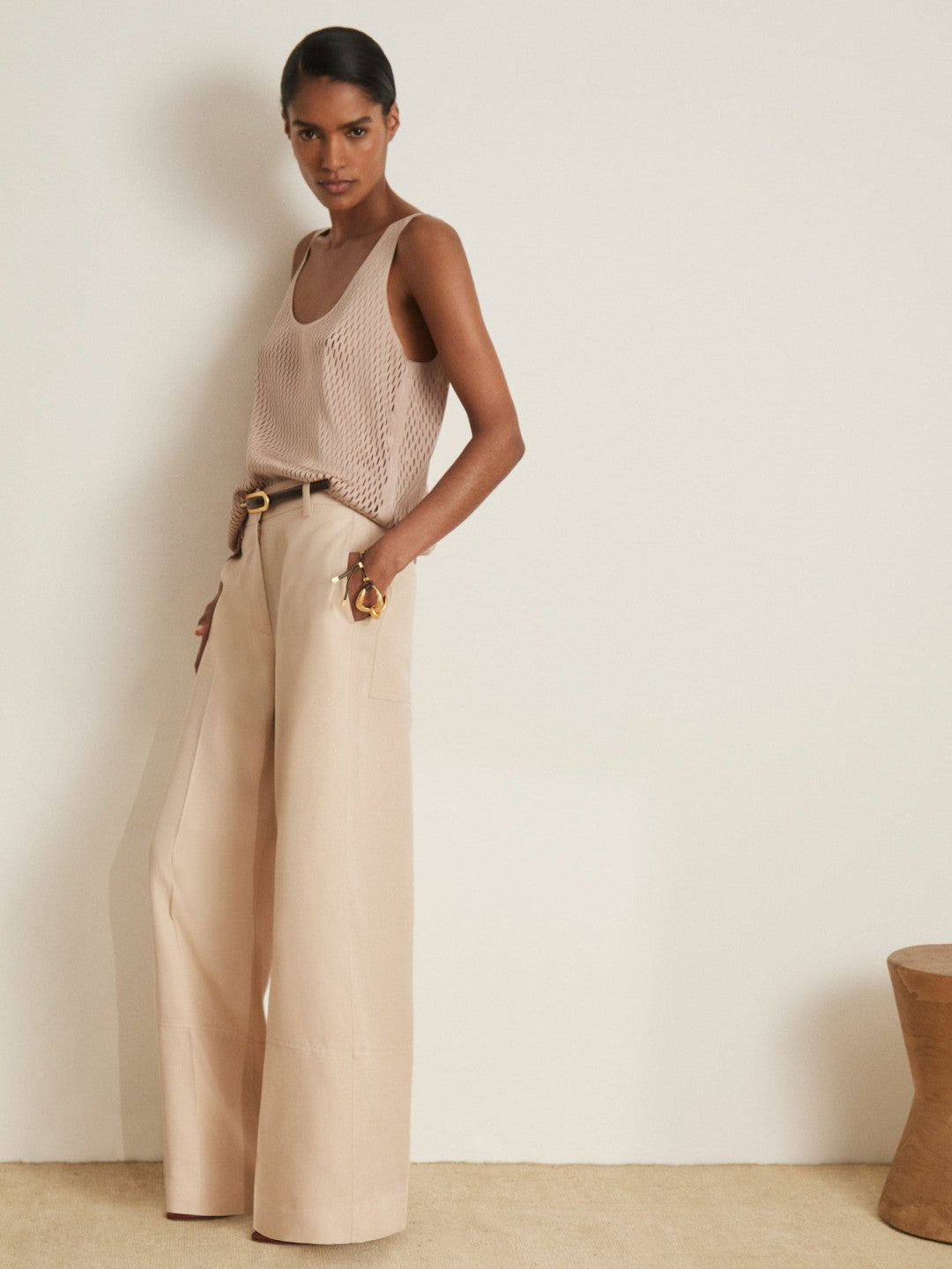 Reiss Deal - Atelier Laser-Cut Vest Top in Taupe