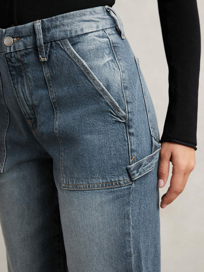 Reiss Savings - Good American Cuffed Straight-Leg Jeans in Indigo