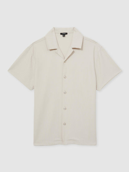 Reiss Savings - Textured-Knit Cuban-Collar Shirt in Champagne