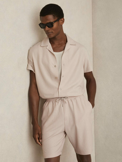 Reiss Savings - Textured-Knit Cuban-Collar Shirt in Champagne