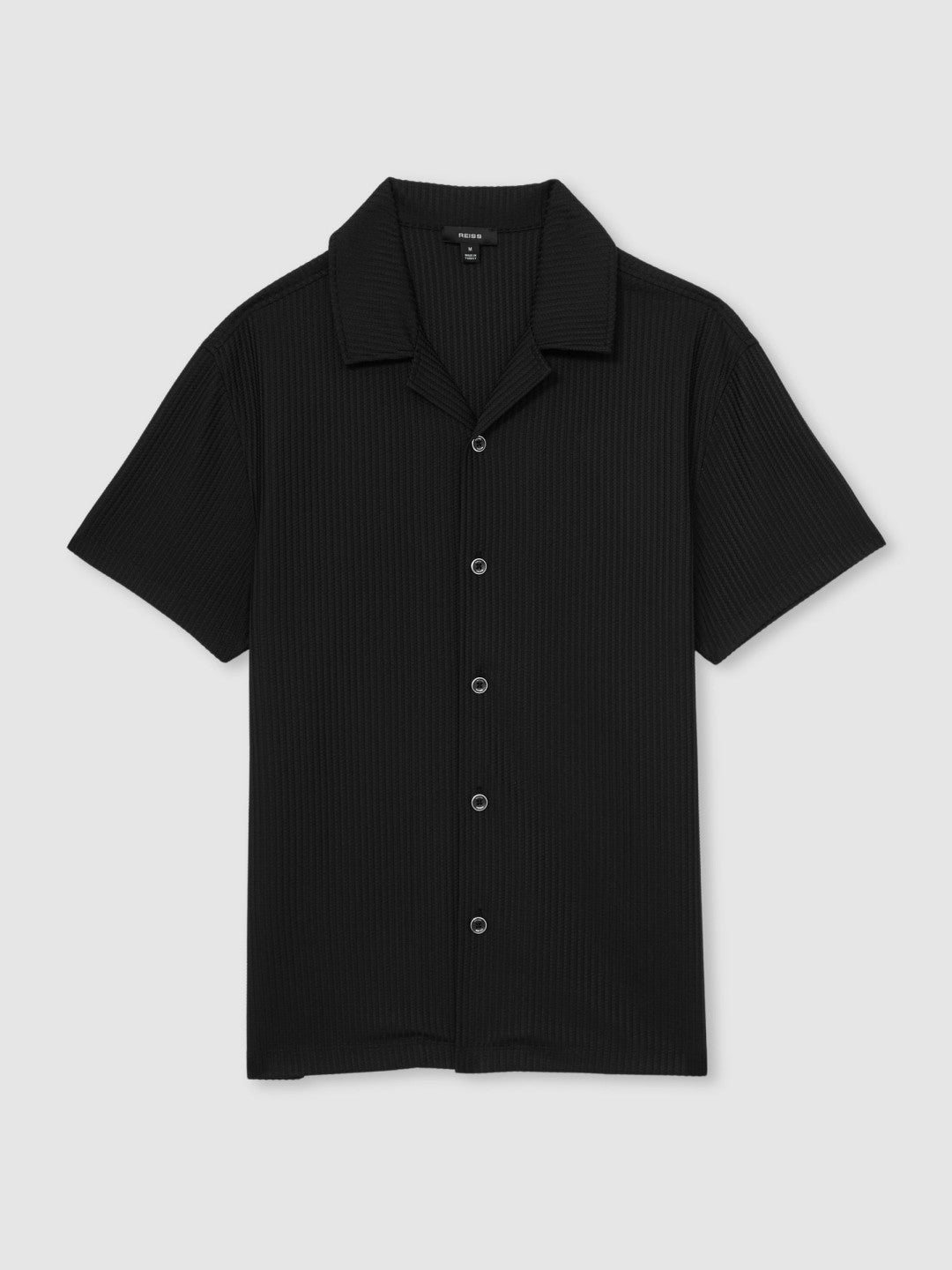 Reiss Deal - Textured-Knit Cuban-Collar Shirt in Black