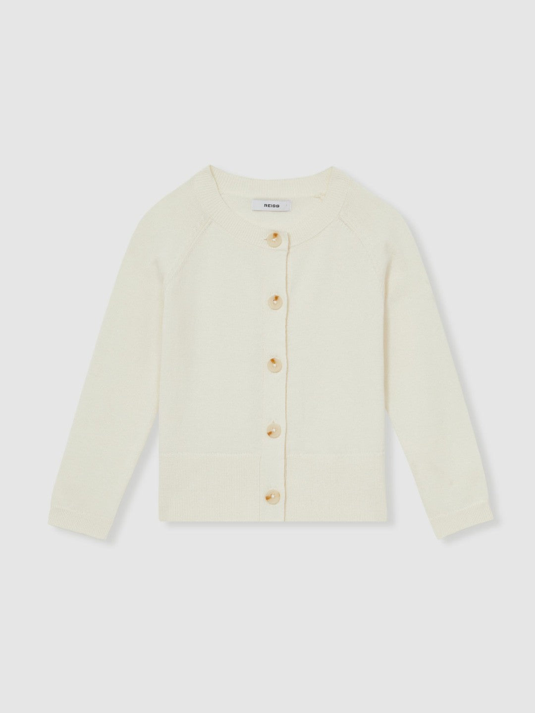 Reiss Savings - 13-14 yrs Cotton Crew-Neck Cardigan in Ivory