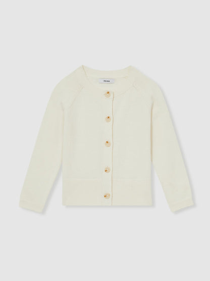 Reiss Savings - 13-14 yrs Cotton Crew-Neck Cardigan in Ivory