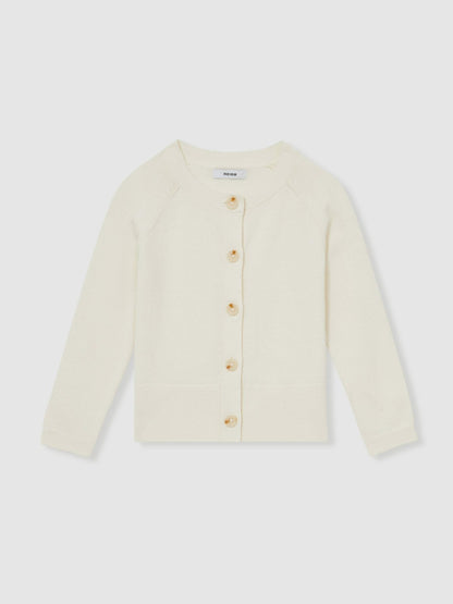 Reiss Affordable - 4-9 yrs Cotton Crew-Neck Cardigan in Ivory