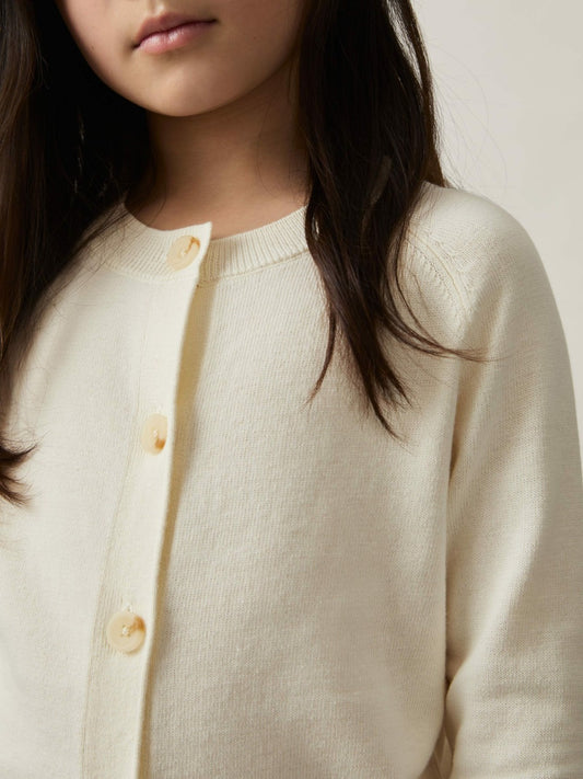 Reiss 9-13 yrs Cotton Crew-Neck Cardigan in Ivory