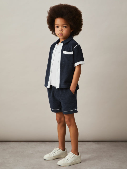 Reiss Best Seller - 3-9 yrs Velour Colour-Block Shorts in Blue Multi