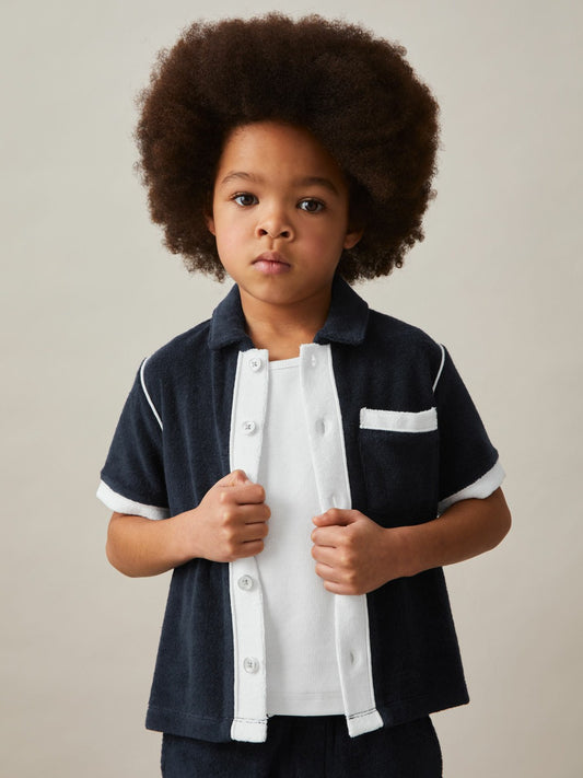 Reiss Popular Choice - 9-13 yrs Velour Colour-Block Shirt in Blue Multi