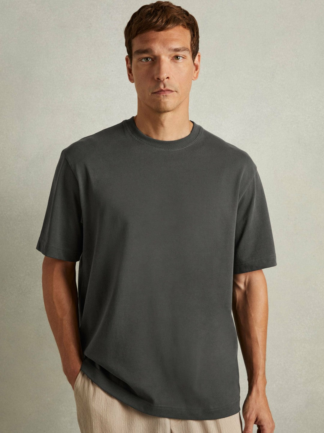 Reiss Sale - Cotton Garment-Dyed Oversized T-Shirt in Washed Black
