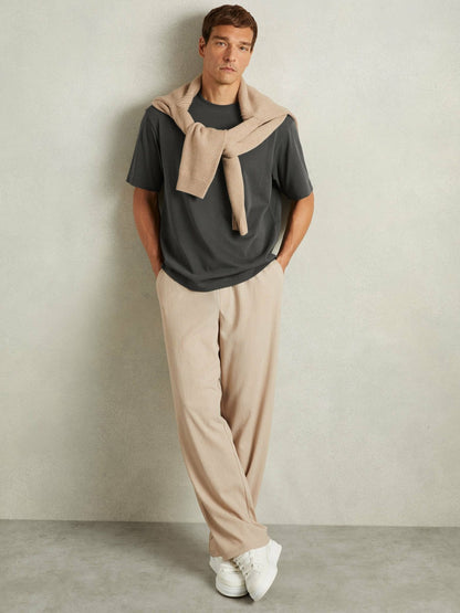 Reiss Sale - Cotton Garment-Dyed Oversized T-Shirt in Washed Black