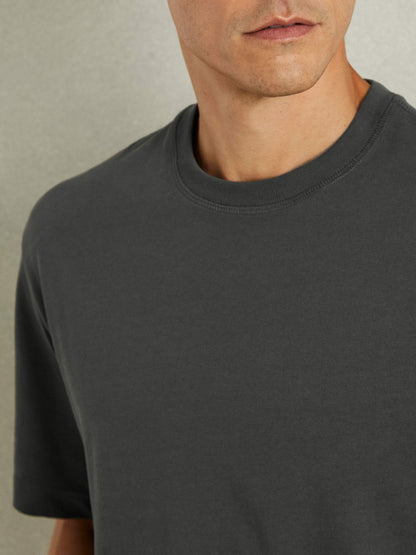 Reiss Sale - Cotton Garment-Dyed Oversized T-Shirt in Washed Black